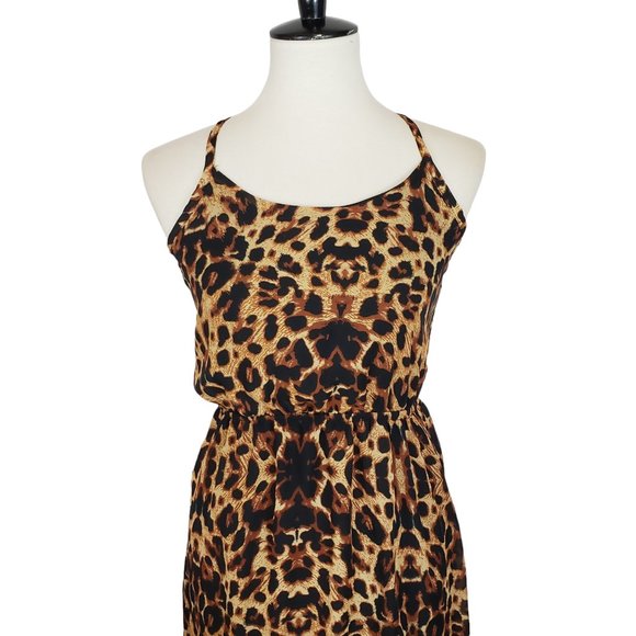 No Boundaries Brown Leopard Print Chiffon Maxi Dress Small - Picture 2 of 8